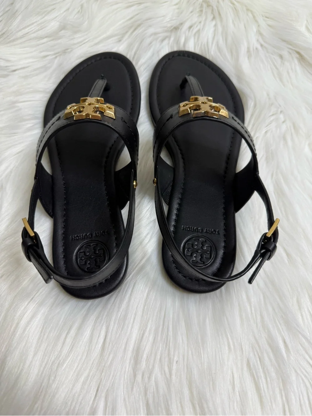 Tory Burch Everly Sandals Sea Shell Pink Calf Leather with Gold Emblem Size 6.5